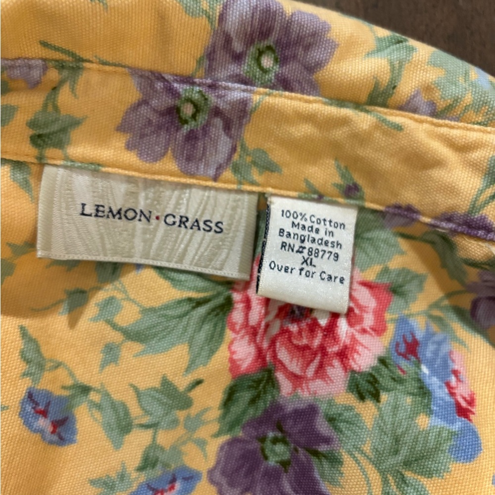 Vintage Lemon Grass Yellow Floral Button-Up Jacket sz XL - Picture 6 of 7